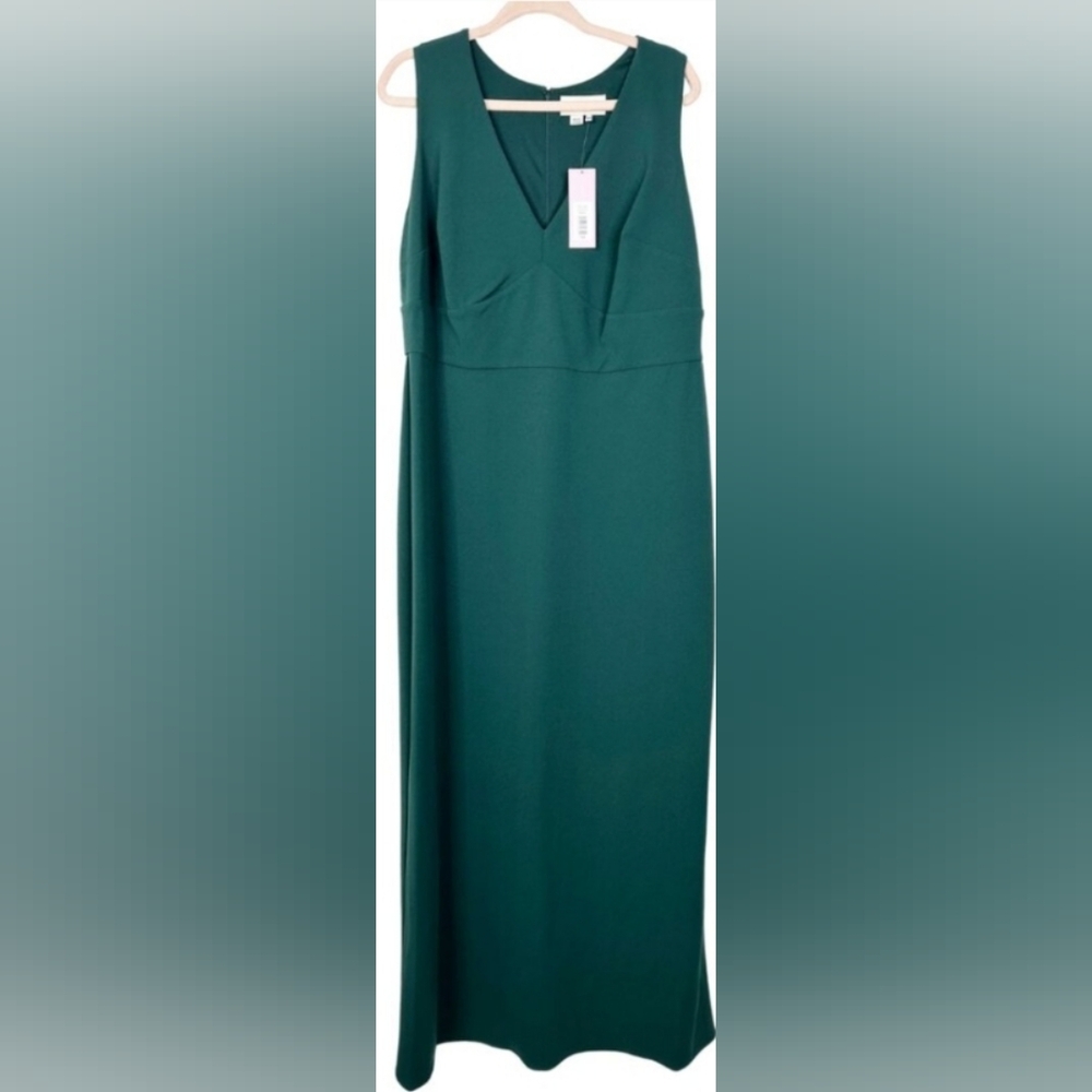 NWT SACHIN + BABI Loretta Gown in Emerald Maxi Long Column Dark Hunter Green 20W